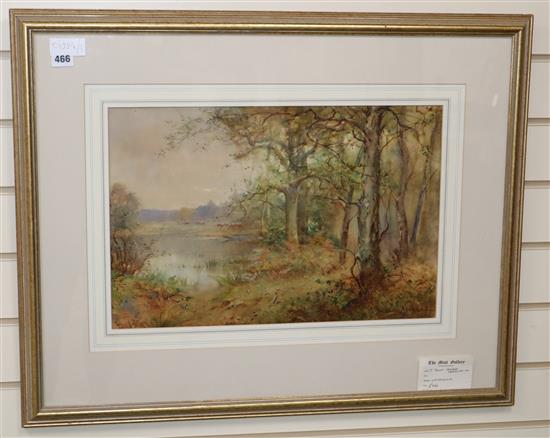 Thomas Tayler Ireland (Exh.1880-1921), watercolour, Lakeside woods, signed, 34 x 50cm